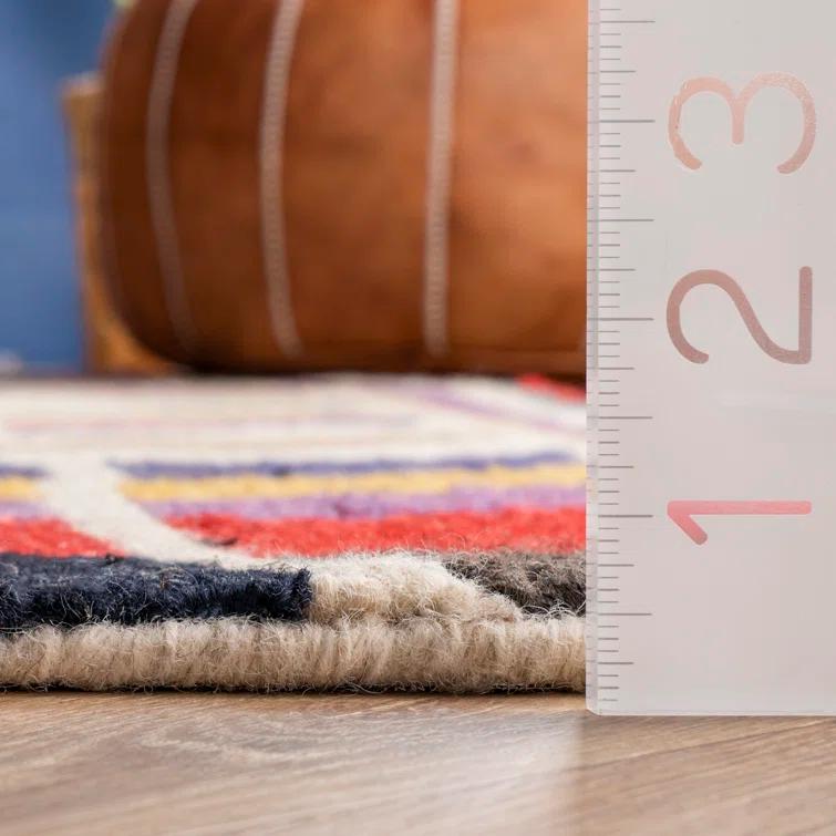 Leiarna Geometric Wool Runner Rug for Living Room Bedroom Dining Room Entryway Hallway Kitchen, Multicolor/Black