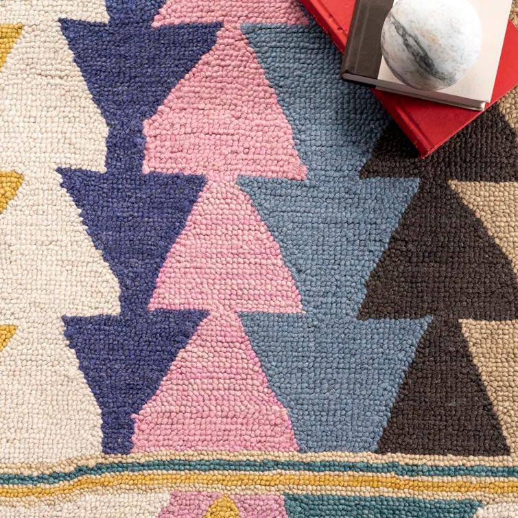 Leiarna Geometric Wool Runner Rug for Living Room Bedroom Dining Room Entryway Hallway Kitchen, Multicolor/Black