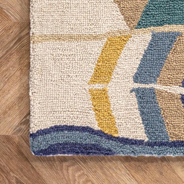 Leiarna Geometric Wool Runner Rug for Living Room Bedroom Dining Room Entryway Hallway Kitchen, Multicolor/Black