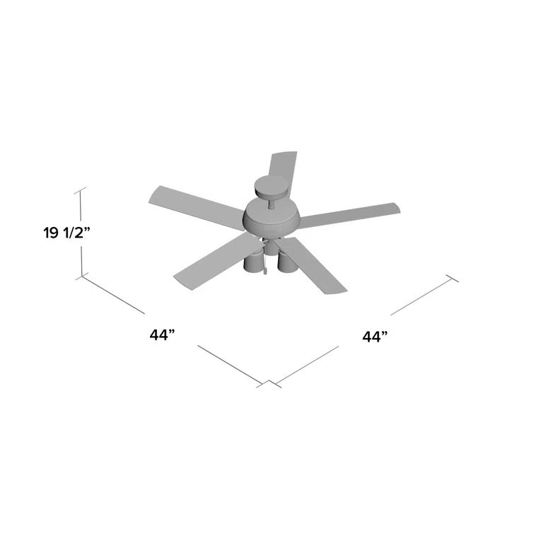 44" Hartland 5 - Blade Modern Farmhouse Indoor Ceiling Fan with Lights and Pull Chains