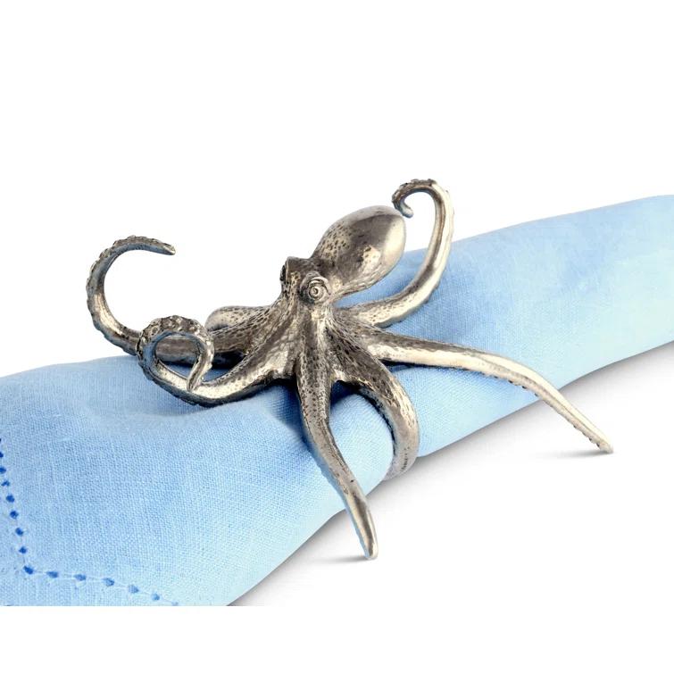 Pewter Octopus Coastal Napkin Ring with Intricate Details
