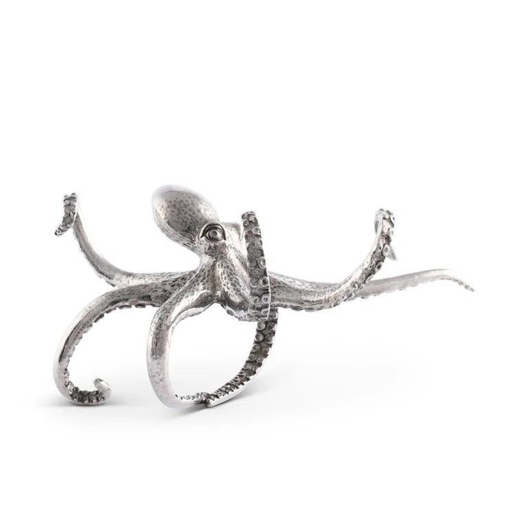 Pewter Octopus Coastal Napkin Ring with Intricate Details