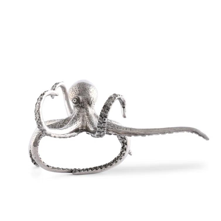 Pewter Octopus Coastal Napkin Ring with Intricate Details
