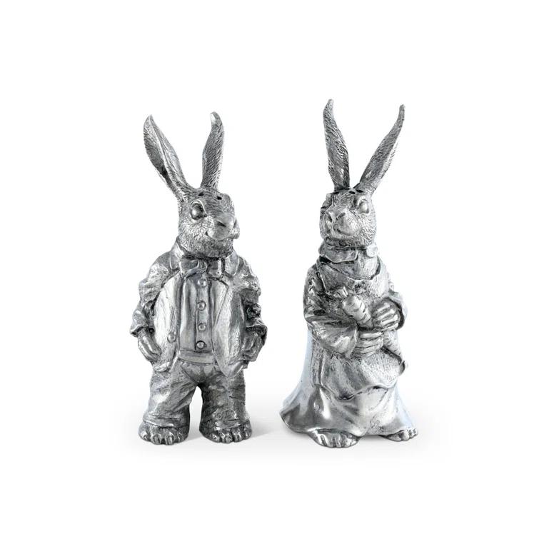 Vagabond House Garden Friends Easter Pewter Dressed Rabbits Salt and Pepper Shakers Set