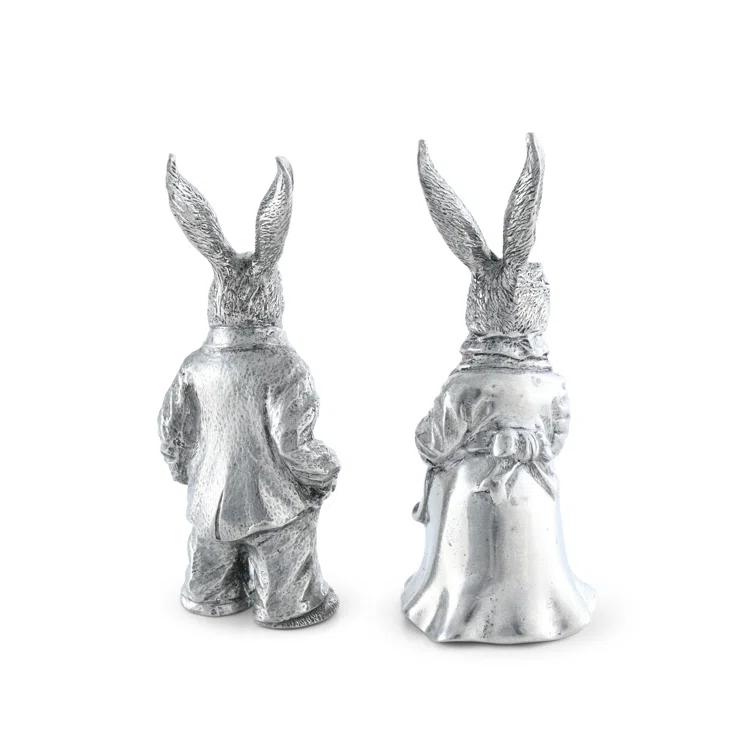 Vagabond House Garden Friends Easter Pewter Dressed Rabbits Salt and Pepper Shakers Set