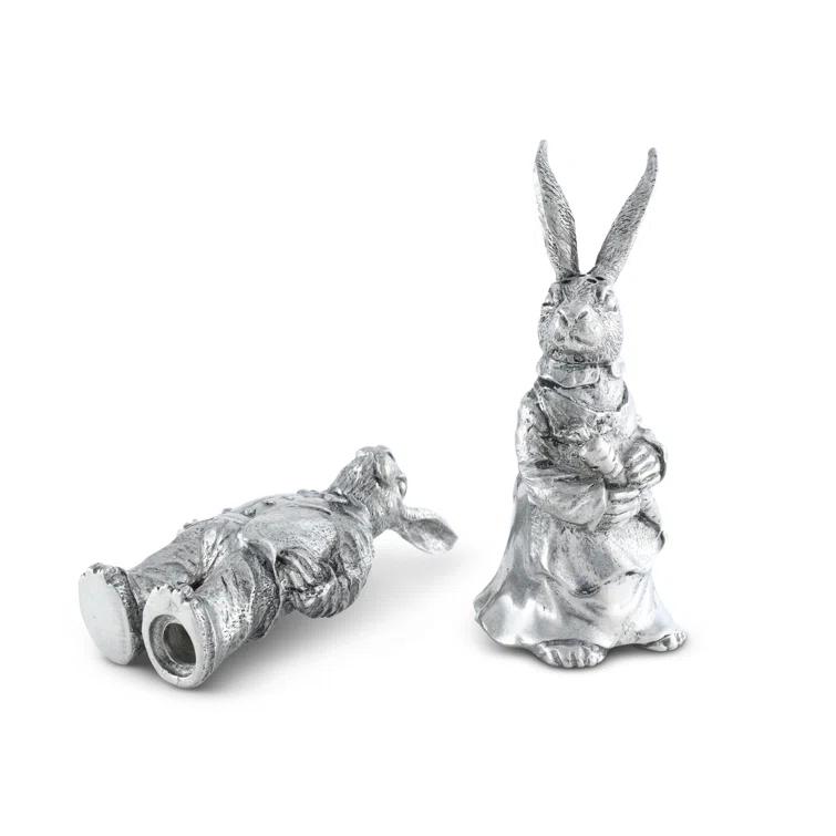 Vagabond House Garden Friends Easter Pewter Dressed Rabbits Salt and Pepper Shakers Set