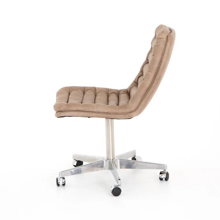 Transitional Natural Washed Mushroom Leather Swivel Desk Chair