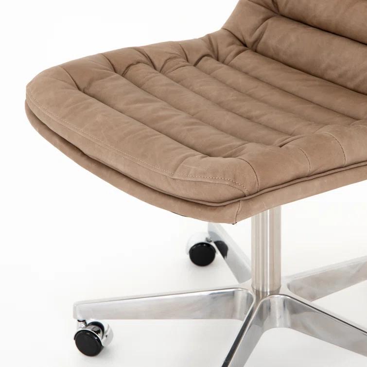 Transitional Natural Washed Mushroom Leather Swivel Desk Chair