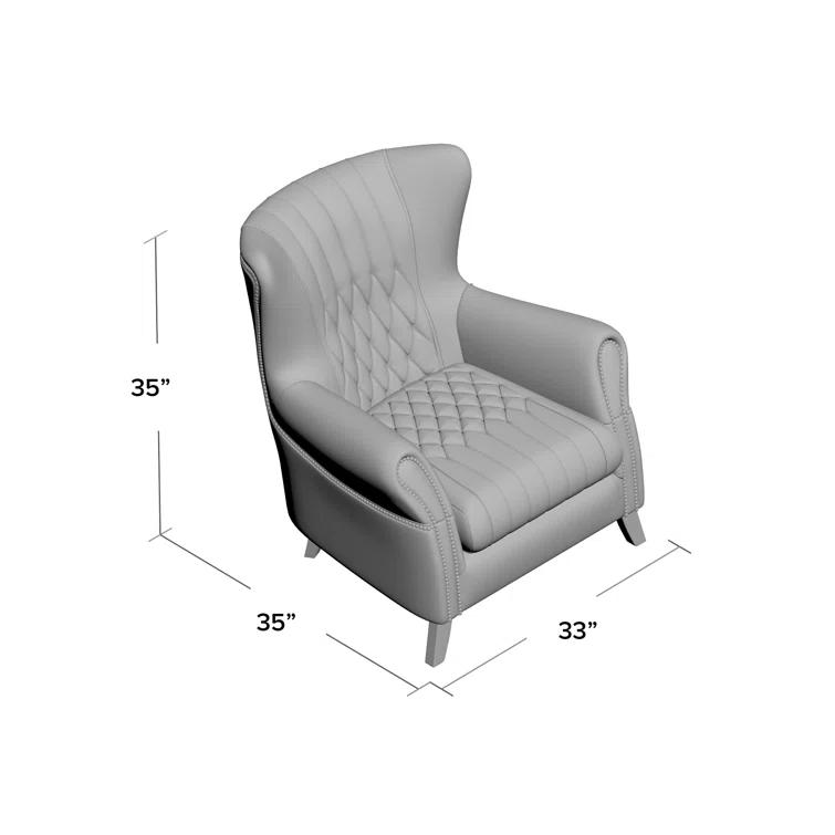 Transitional Bugatti Brown Leather & Wood Wingback Arm Chair