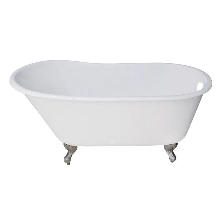 Kingston Brass Aqua Eden 53-Inch Cast Iron Oval Single Slipper Clawfoot Tub (No Faucet Drillings)