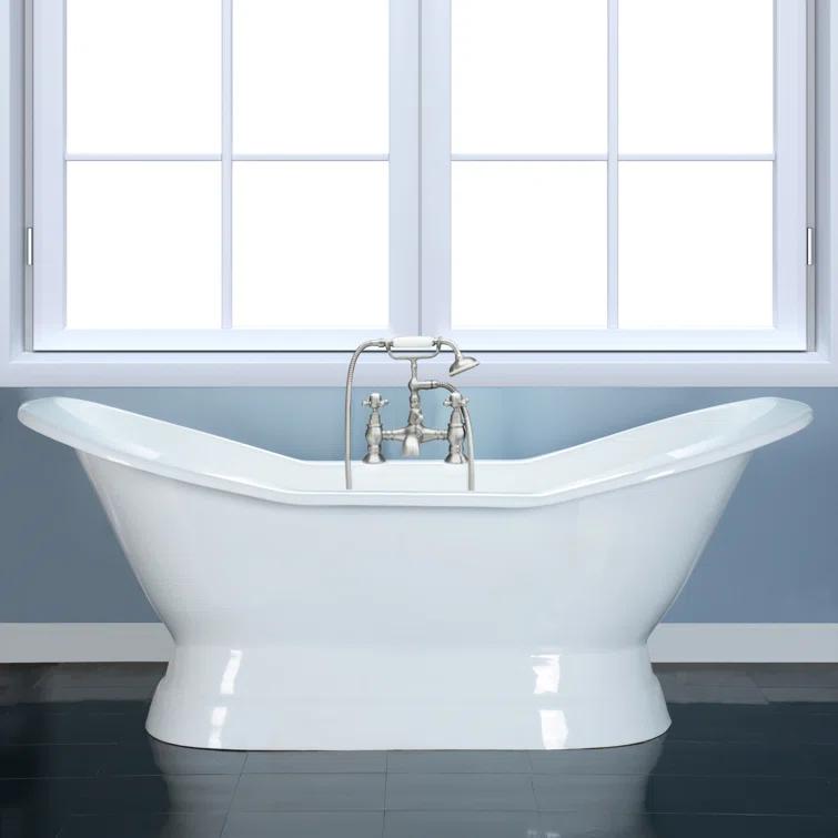 Kingston Brass Aqua Eden 72-Inch Cast Iron Oval Double Slipper Pedestal Tub (7-Inch Faucet Drillings)