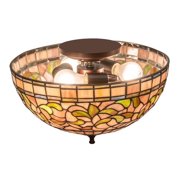 Meyda Tiffany 214929 Tiffany Turning Leaf 3 Light 16" Wide Semi-Flush Bowl Ceiling Fixture