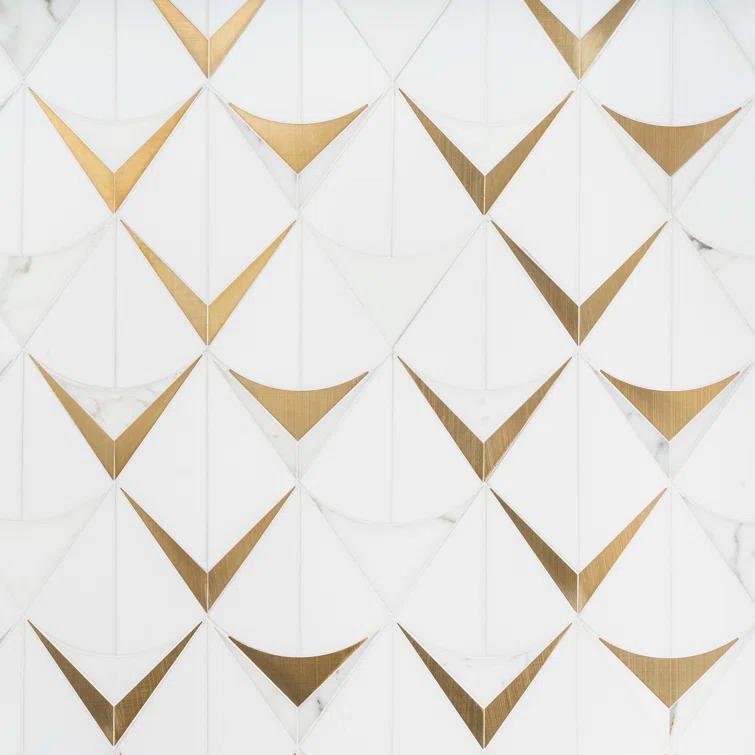 Larvotto 8.3 in. x 11.65 in. Polished Marble and Brass Mosaic Wall Tile (0.67 Sq. Ft. / Sheet)
