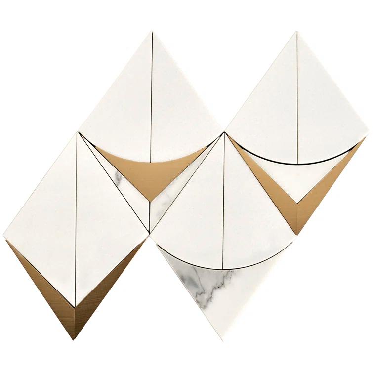 Larvotto 8.3 in. x 11.65 in. Polished Marble and Brass Mosaic Wall Tile (0.67 Sq. Ft. / Sheet)