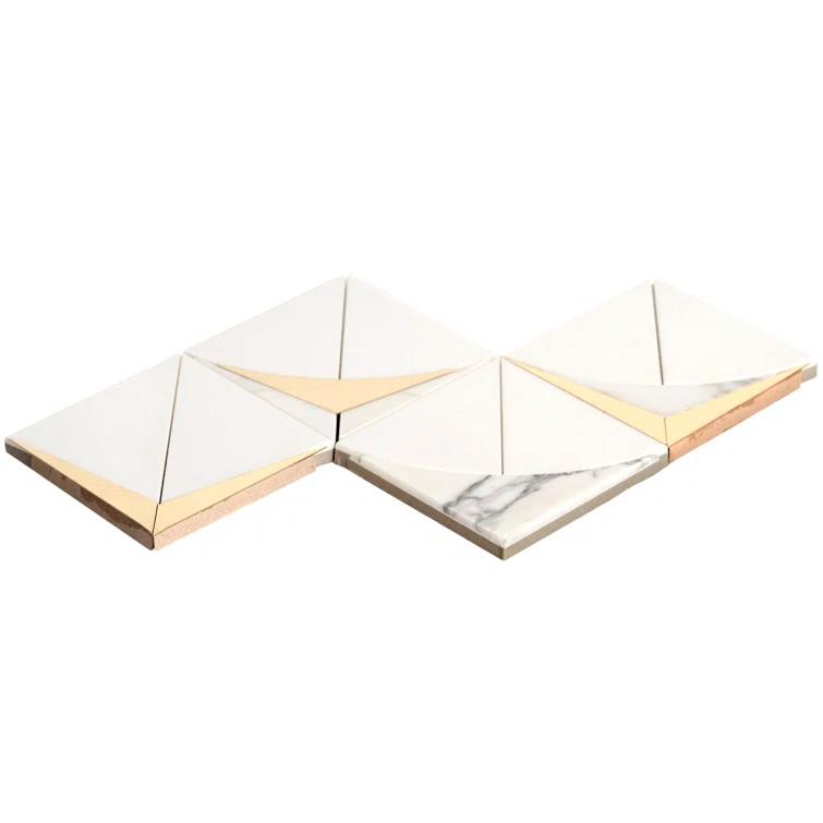 Larvotto 8.3 in. x 11.65 in. Polished Marble and Brass Mosaic Wall Tile (0.67 Sq. Ft. / Sheet)