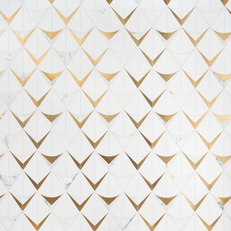 Larvotto 8.3 in. x 11.65 in. Polished Marble and Brass Mosaic Wall Tile (0.67 Sq. Ft. / Sheet)