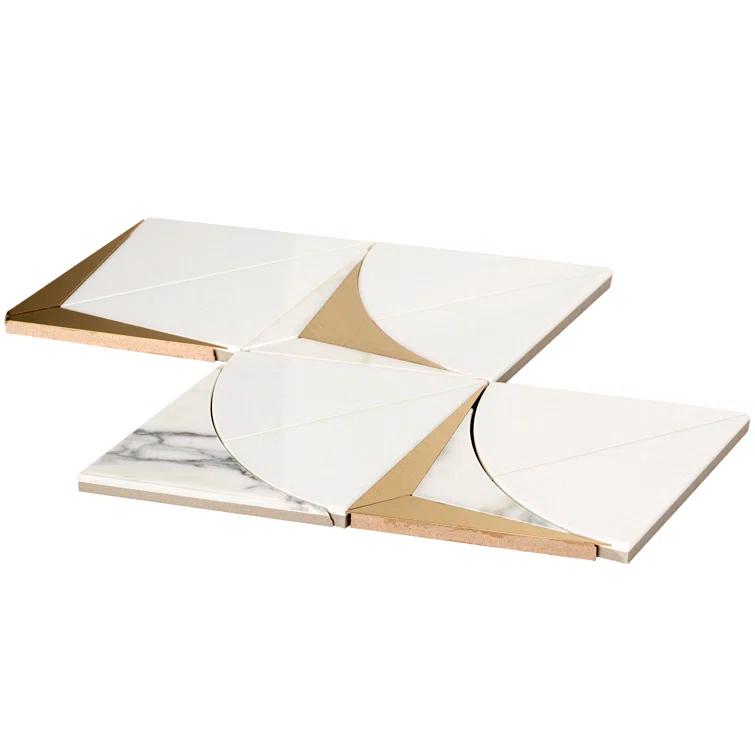 Larvotto 8.3 in. x 11.65 in. Polished Marble and Brass Mosaic Wall Tile (0.67 Sq. Ft. / Sheet)
