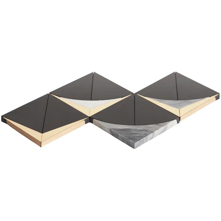 Larvotto 8.3 in. x 11.65 in. Polished Marble and Brass Mosaic Wall Tile (0.67 Sq. Ft. / Sheet)