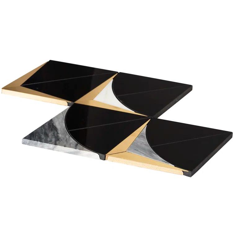 Larvotto 8.3 in. x 11.65 in. Polished Marble and Brass Mosaic Wall Tile (0.67 Sq. Ft. / Sheet)