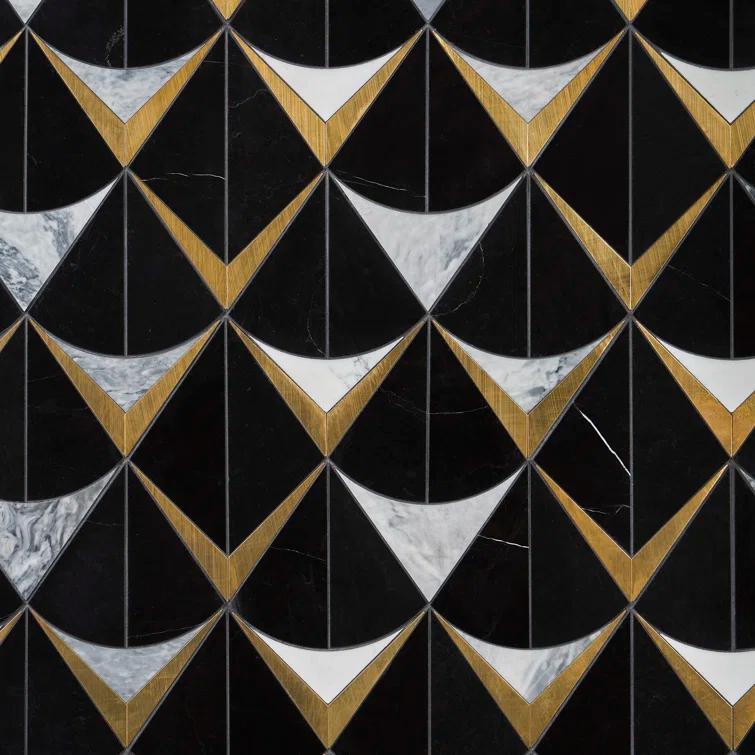 Larvotto 8.3 in. x 11.65 in. Polished Marble and Brass Mosaic Wall Tile (0.67 Sq. Ft. / Sheet)