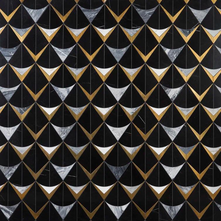 Larvotto 8.3 in. x 11.65 in. Polished Marble and Brass Mosaic Wall Tile (0.67 Sq. Ft. / Sheet)