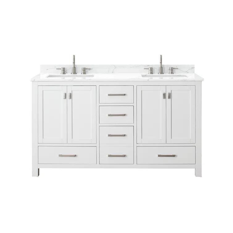 White Double Vanity with Cala White Marble Top