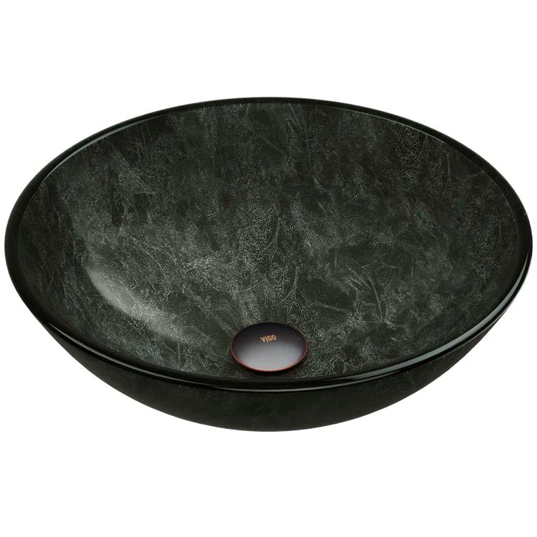Giovanni Glass 17" L 17" W 6" H Round Vessel Bathroom Sink
