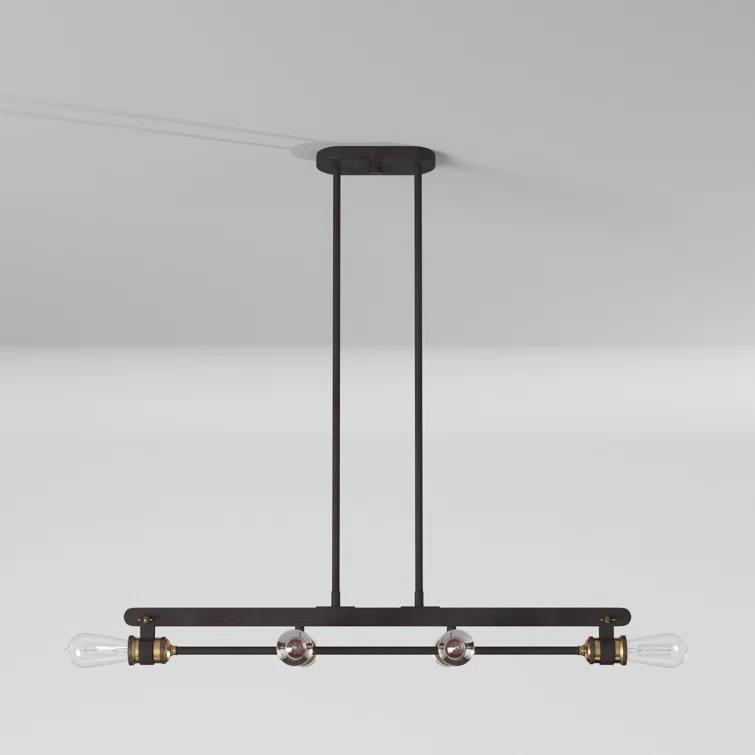 Vintage Bronze and Brass 6-Light Linear Chandelier