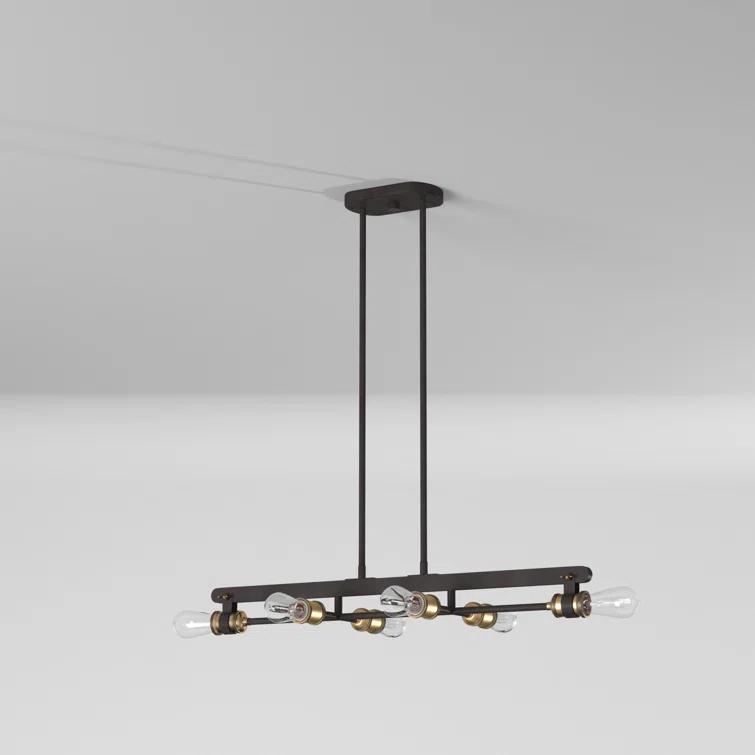 Vintage Bronze and Brass 6-Light Linear Chandelier