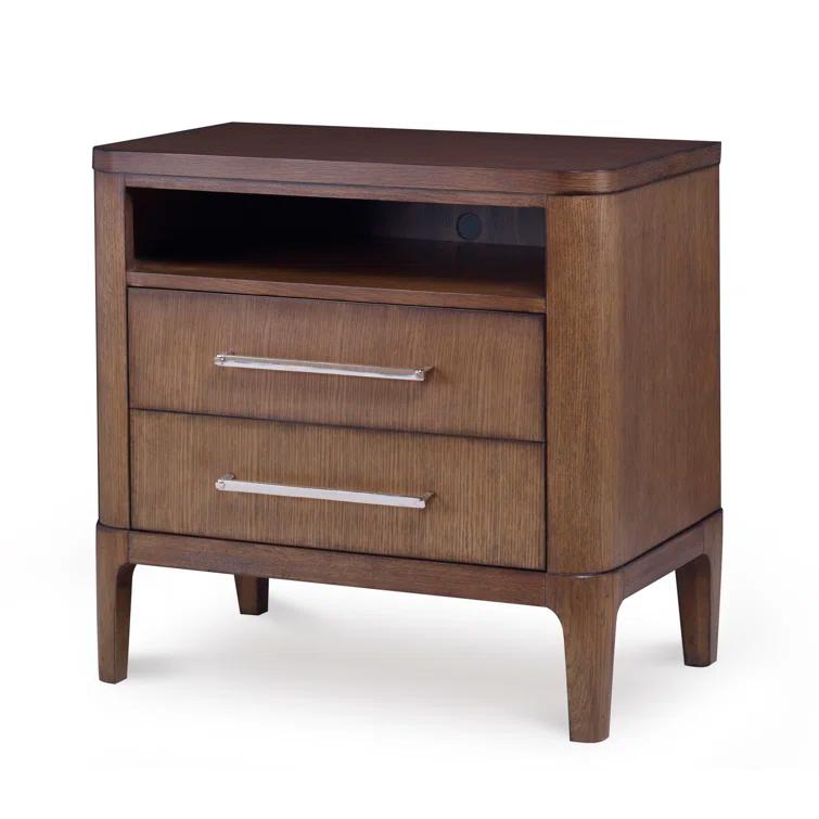 Bowery Dark Brown Oak 2-Drawer Nightstand