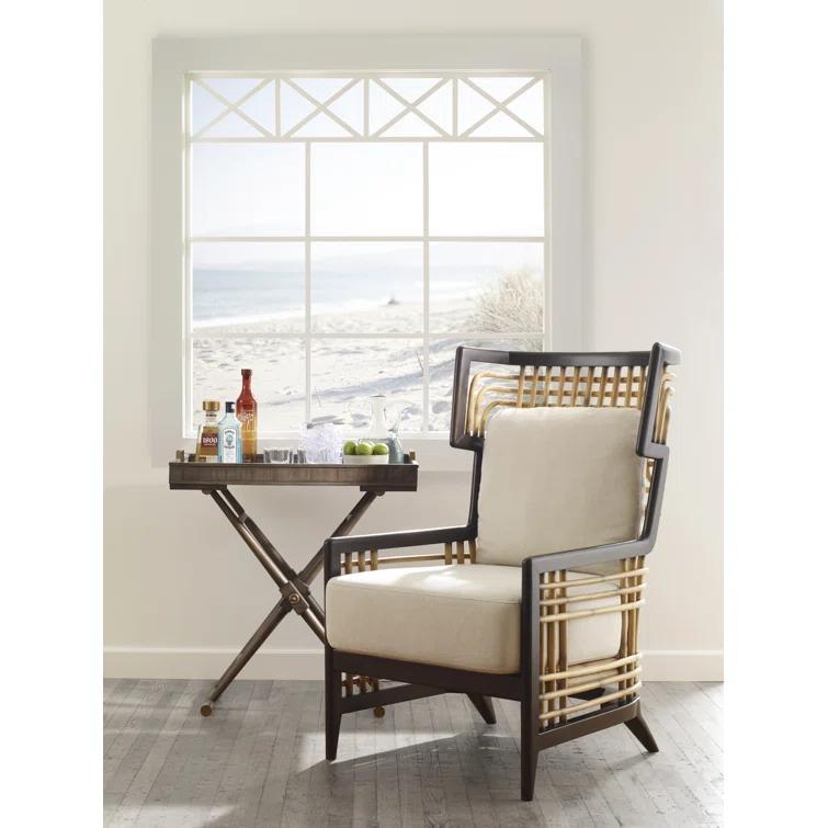 Cara Klismos Mahogany and Rattan Accent Chair in Flax