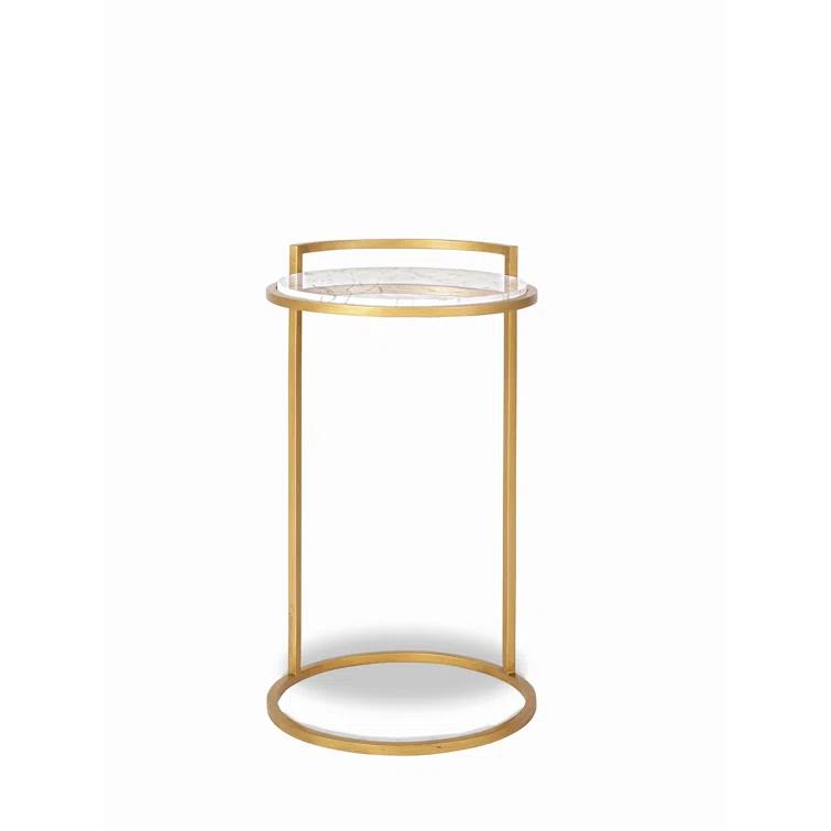 Round White Marble and Brass Metal Accent Table