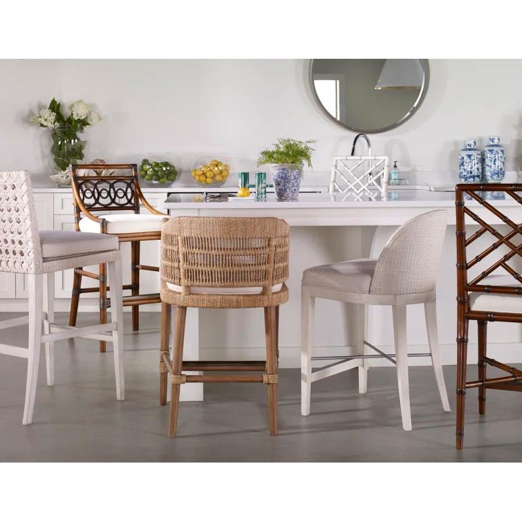 Natural Wood and Flax Woven Counter Stool