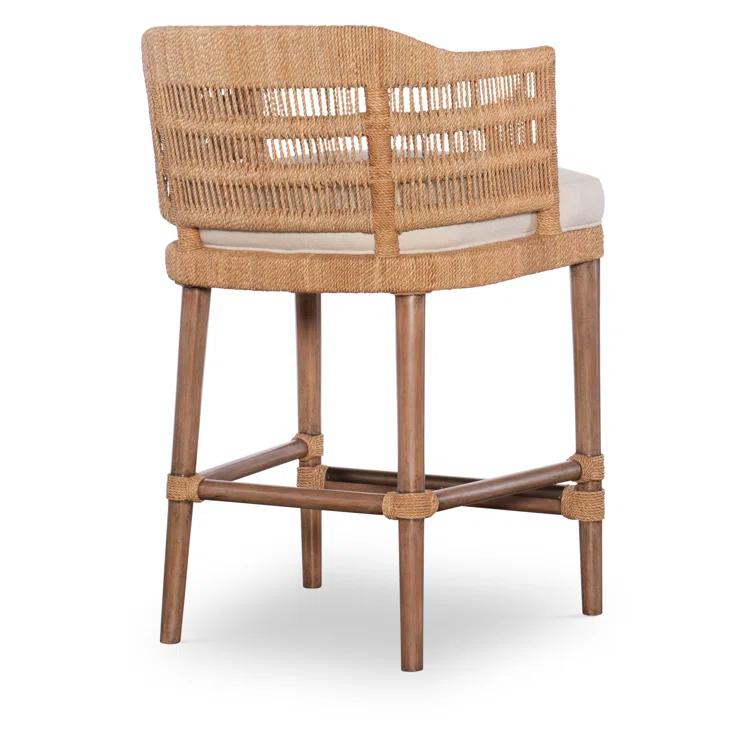 Natural Wood and Flax Woven Counter Stool