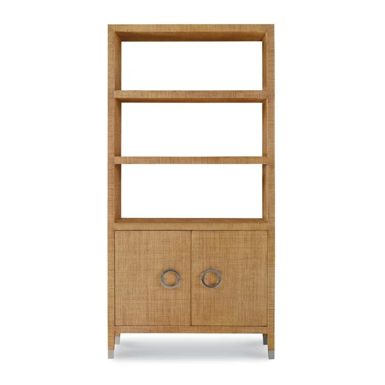 Sand Mahogany and Raffia Adjustable Bookcase with Doors