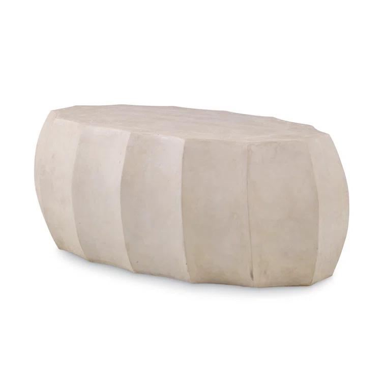 White Oval Stone Coffee Table with Sculpted Design