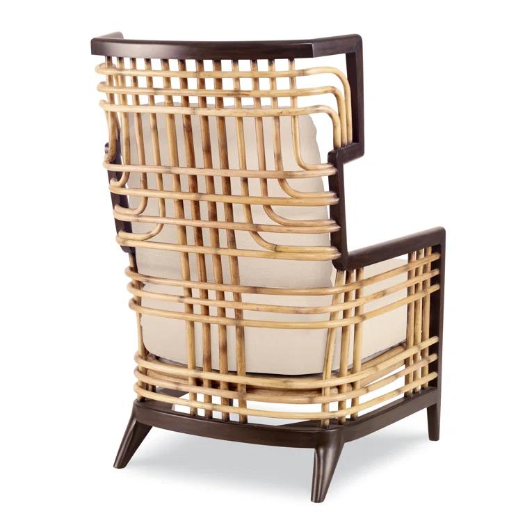 Cara Klismos Mahogany and Rattan Accent Chair in Flax