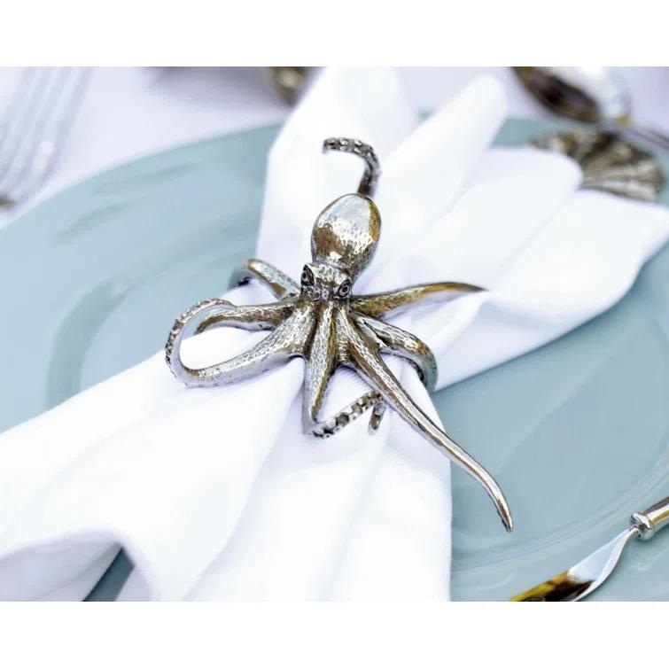 Pewter Octopus Coastal Napkin Ring with Intricate Details