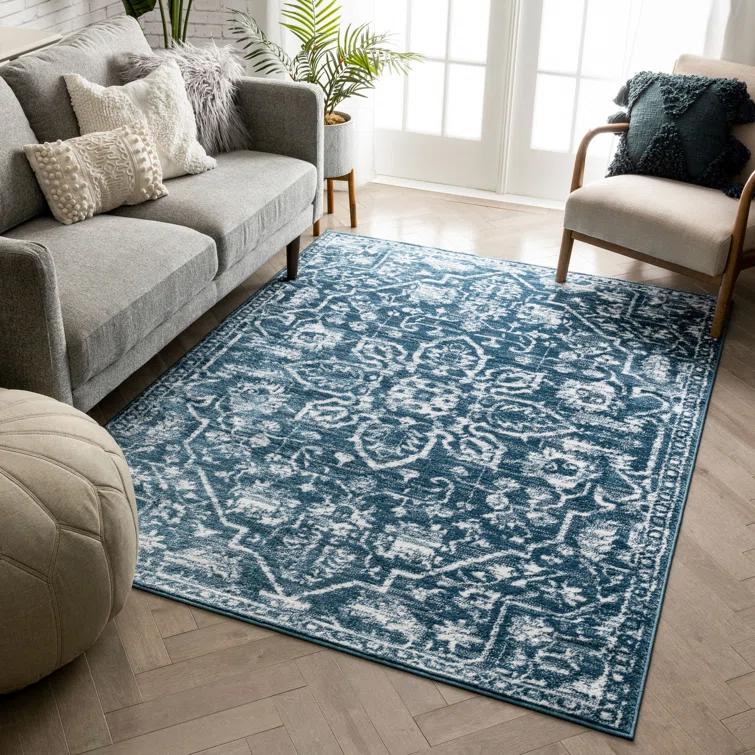 Dazzle Floral Vintage Bohemian Medallion Light Blue Rug