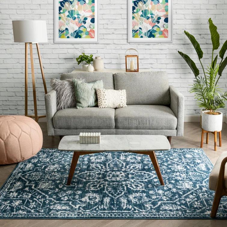 Dazzle Floral Vintage Bohemian Medallion Light Blue Rug