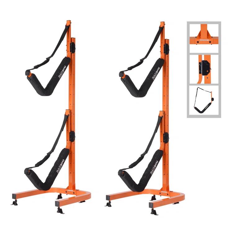 Rad Sportz Kayak Storage Rack - Portable Folding Boat Stands for Garage, Shed, or Dock -Freestanding Kayak Stands with Padded Arms and Adjustable Straps - Holds 2 Canoes, SUP, or Paddleboards, Orange
