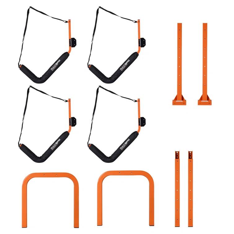 Rad Sportz Kayak Storage Rack - Portable Folding Boat Stands for Garage, Shed, or Dock -Freestanding Kayak Stands with Padded Arms and Adjustable Straps - Holds 2 Canoes, SUP, or Paddleboards, Orange