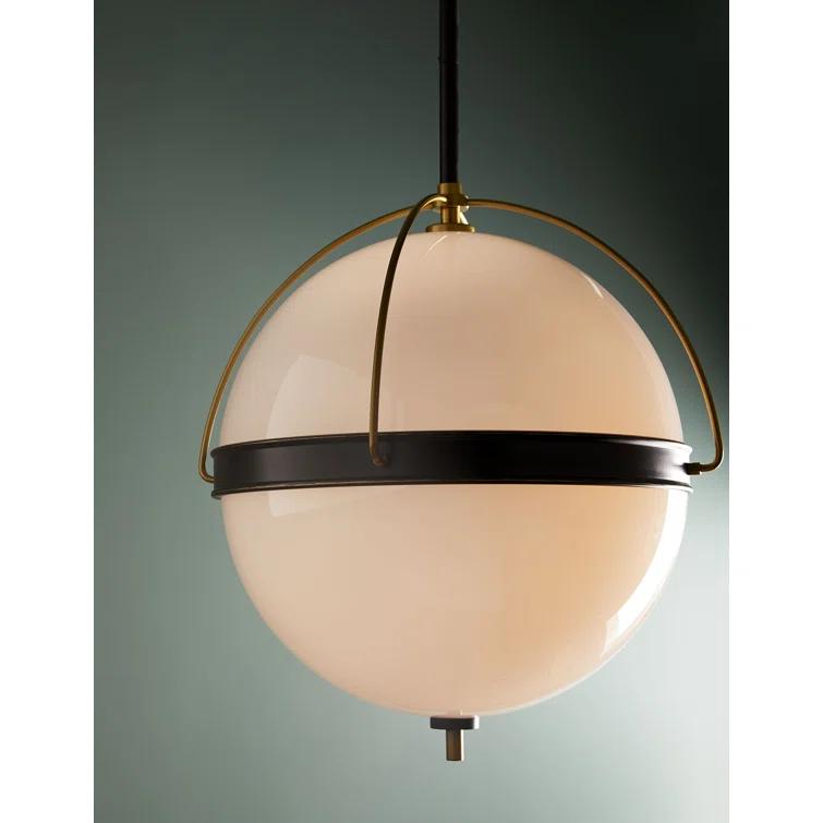 Opal Glass Globe Pendant with Antique Brass Piping 19"