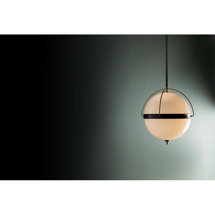 Opal Glass Globe Pendant with Antique Brass Piping 19"