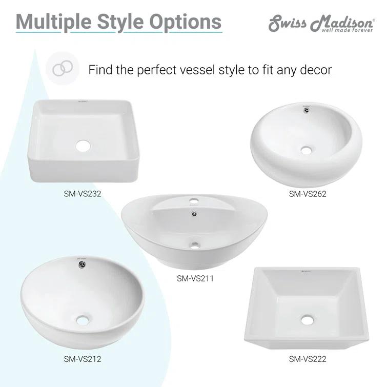 Swiss Madison SM-VS273 Château 18 Square Ceramic Vessel Sink