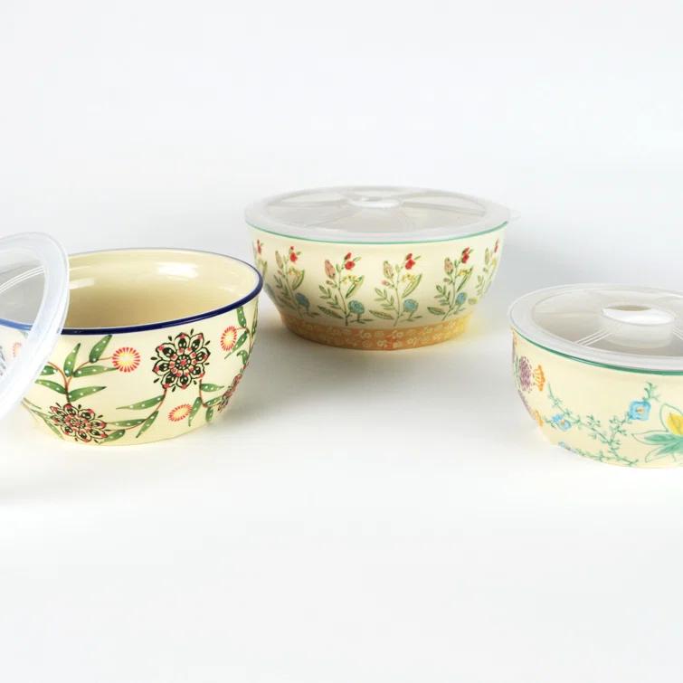 Ella 3 Piece Stoneware Storage Bowls Set with Lids