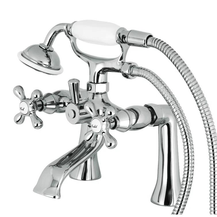 Kingston Brass KS268C Kingston Brass Kingston Three-Handle 2-Hole Deck Mount Clawfoot Tub Faucet with Hand Shower