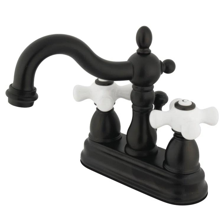 Kingston Brass KB1605PX Kingston Brass Heritage Two-Handle 3-Hole Deck Mount 4" Centerset Bathroom Faucet with Plastic Pop-Up