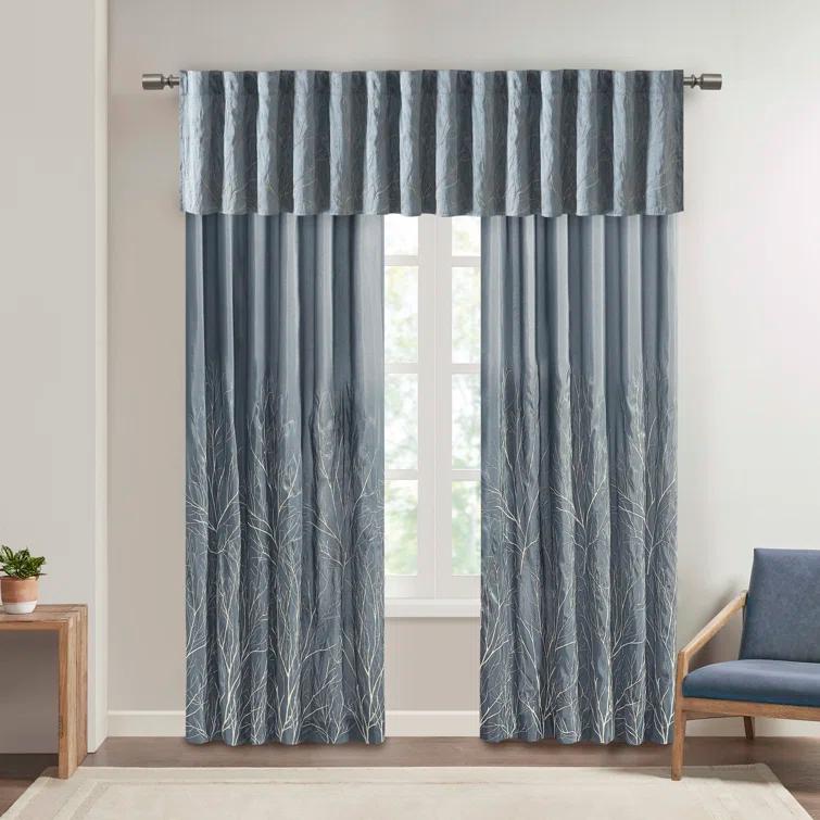 Andora Embroidered Branch Rod Pocket Single Curtain Panel