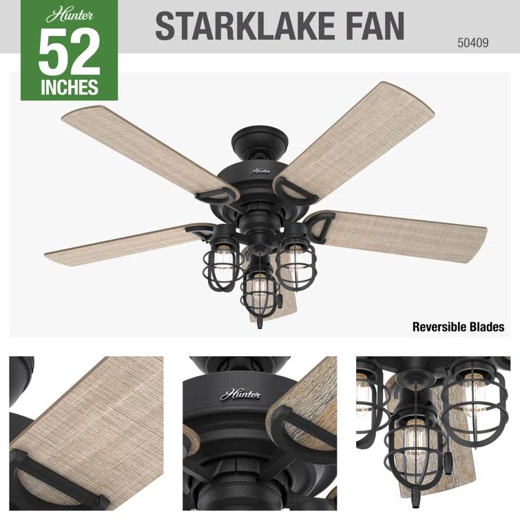 52" Starklake 5 - Blade Outdoor Standard Ceiling Fan with Pull Chain and Light Kit Included
